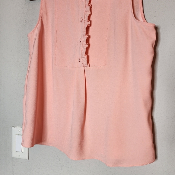 NWT J. Crew Size 6 Light Pink Coral Peach Ruffle Trim Crepe Sleeveless Blouse - Picture 8 of 16